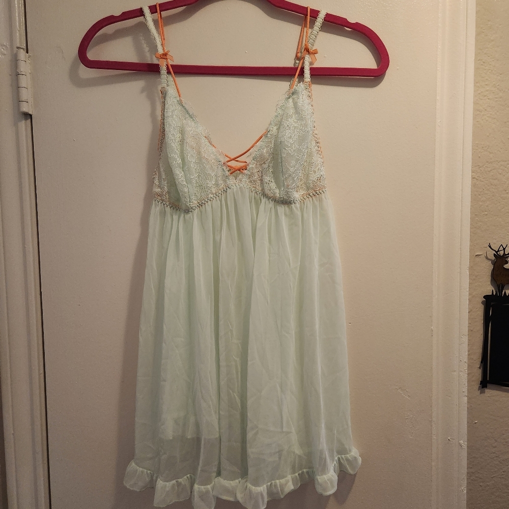 Victoria's Secret Mint Green Chemise with Peach Accents